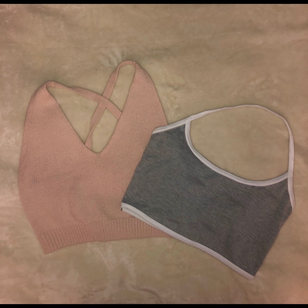 TWO womens crop tank top pink/grey